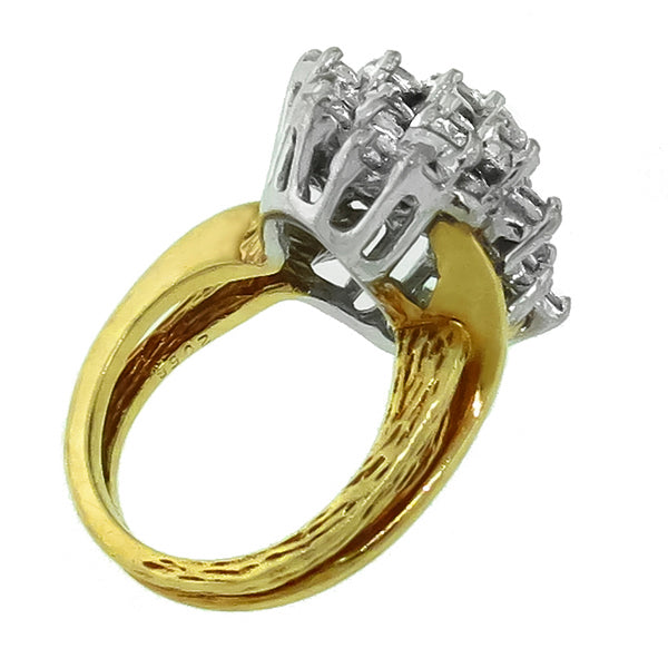 Estate 3.25ct Round Cut Diamond Cluster 18k Yellow & White  Gold Cocktail Ring