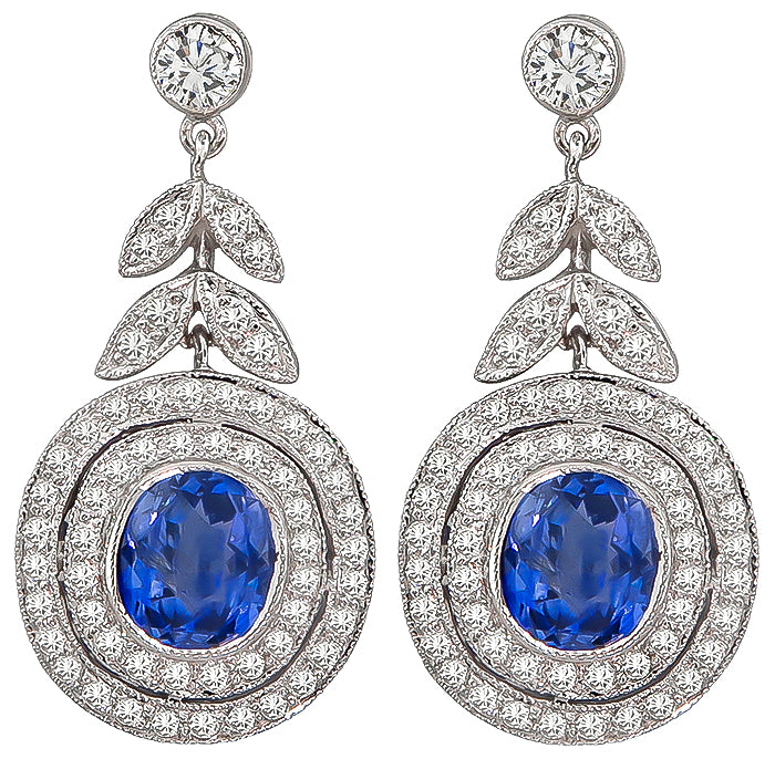 Estate 3.50ct Sapphire 1.18ct Diamond Earrings