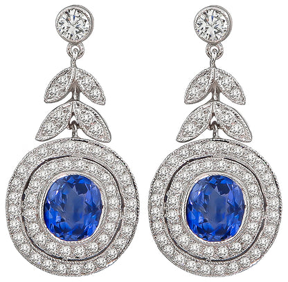 Estate 3.50ct Sapphire 1.18ct Diamond Earrings