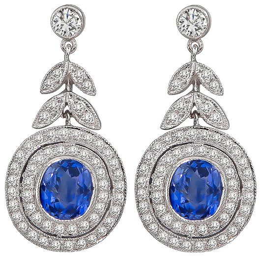 Estate 3.50ct Sapphire 1.18ct Diamond Earrings