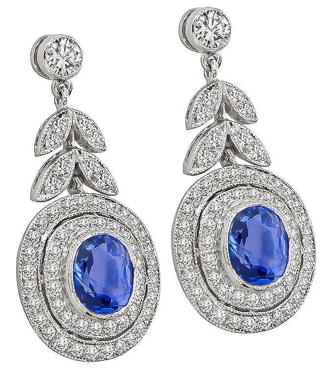 Estate 3.50ct Sapphire 1.18ct Diamond Earrings