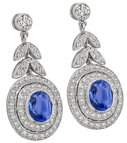 Estate 3.50ct Sapphire 1.18ct Diamond Earrings