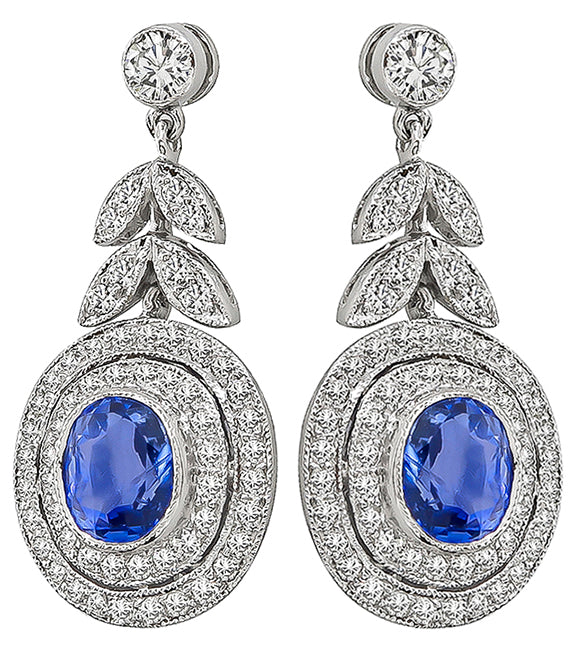 Estate 3.50ct Sapphire 1.18ct Diamond Earrings