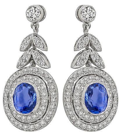 Estate 3.50ct Sapphire 1.18ct Diamond Earrings