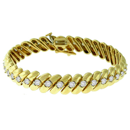 Estate 3.60ct Round Cut Diamond 14k Yellow Gold Tennis Bracelet