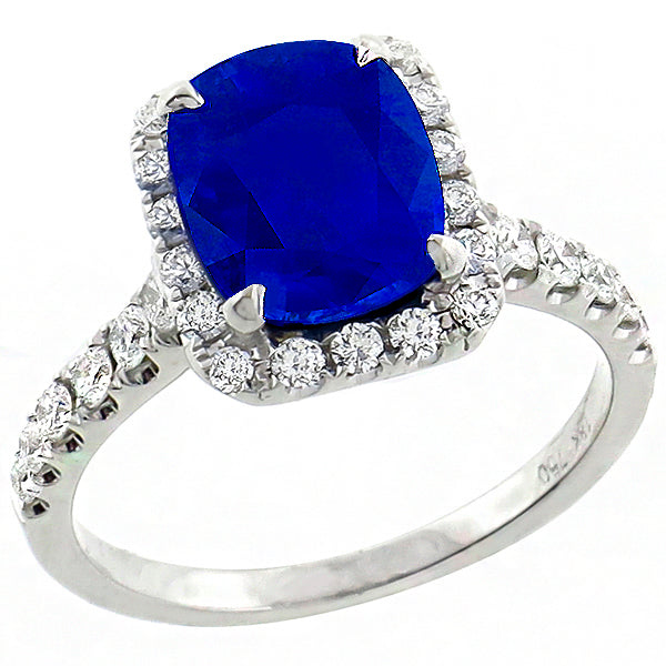 Estate 3.88ct Cushion Cut Ceylon Sapphire Diamond 18k White Gold Ring