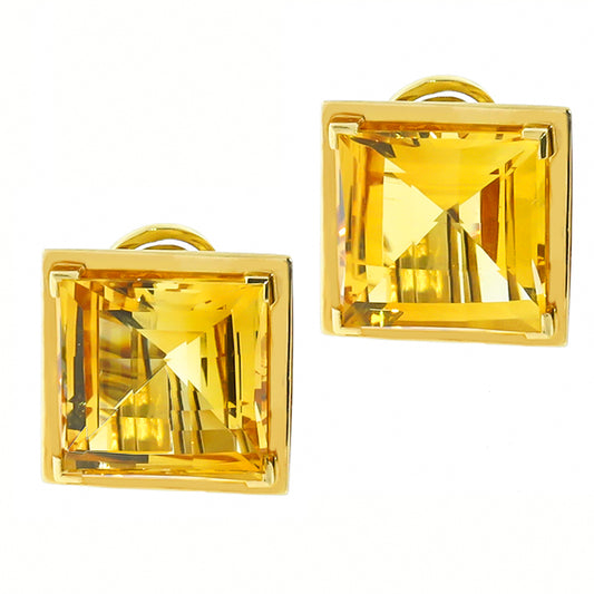 Estate  40.00ct  Citrine  Gold Earrings
