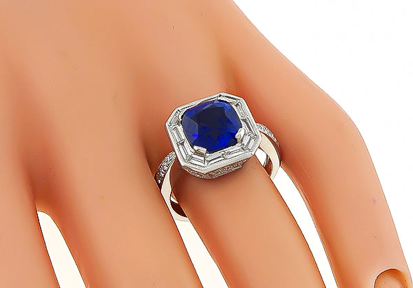 Estate 4.05ct Sapphire 1.00ct Diamond Engagement Ring