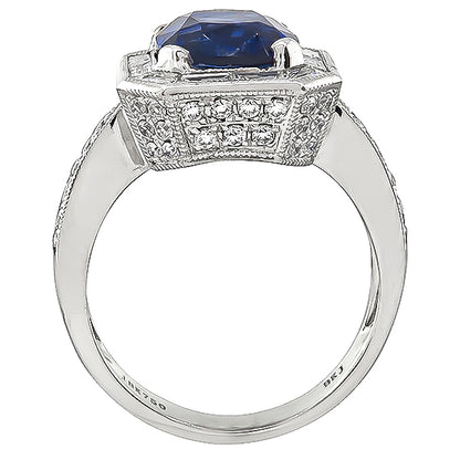 Estate 4.05ct Sapphire 1.00ct Diamond Engagement Ring