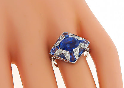 Estate 4.08ct Sapphire 0.34ct Diamond Ring