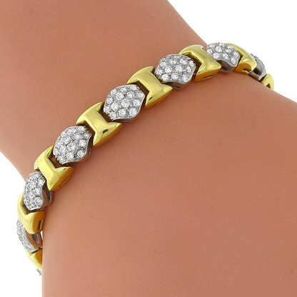 Estate 4.44ct Round  Diamond 18k Yellow & White Gold Bracelet