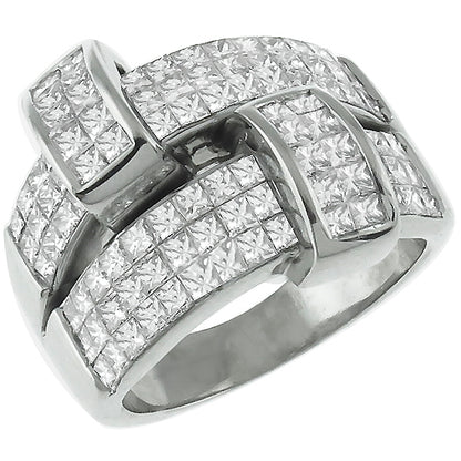Estate 4.50ct Invisible Set  Princess Cut Diamond 18k White Gold Ring