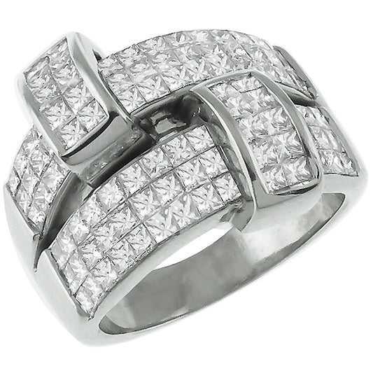 Estate 4.50ct Invisible Set  Princess Cut Diamond 18k White Gold Ring
