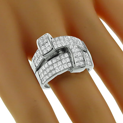 Estate 4.50ct Invisible Set  Princess Cut Diamond 18k White Gold Ring