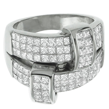 Estate 4.50ct Invisible Set  Princess Cut Diamond 18k White Gold Ring