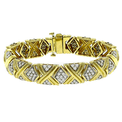 Estate 4.50ct  Round Cut Diamond 14k Yellow Gold Bracelet