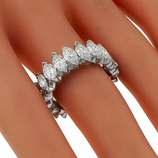 Estate 4.50ct Tapering Marquise Cut Diamond Eternity Platinum Wedding Band