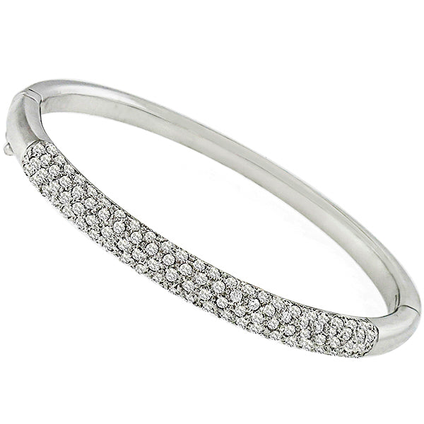 Estate 4.60ct Round Cut Diamond 14k White Gold Bangle