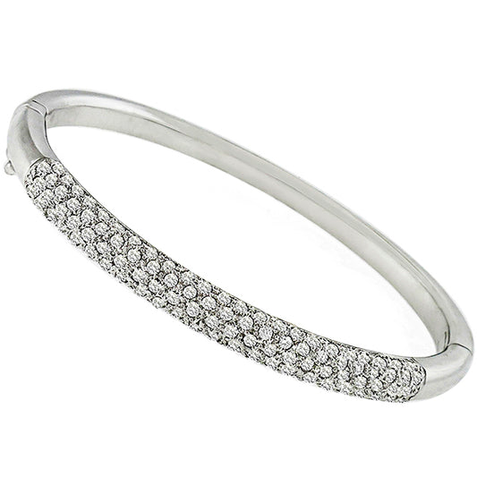 Estate 4.60ct Round Cut Diamond 14k White Gold Bangle