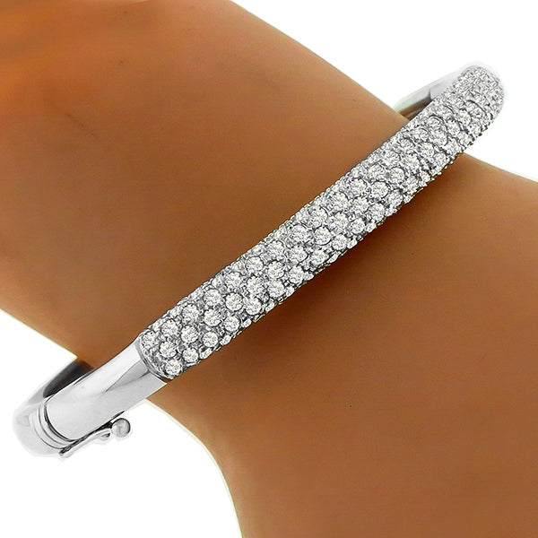 Estate 4.60ct Round Cut Diamond 14k White Gold Bangle