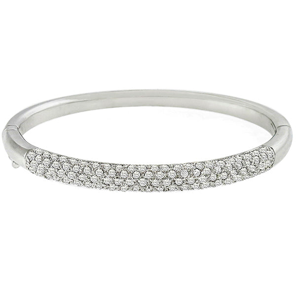 Estate 4.60ct Round Cut Diamond 14k White Gold Bangle