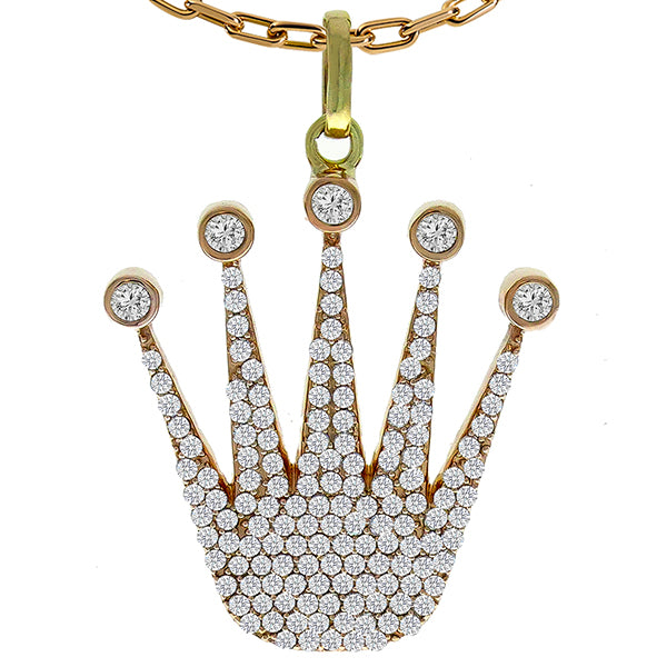 Estate 4.75ct Round Cut Diamond 14k Pink & Yellow Gold Crown Pendant
