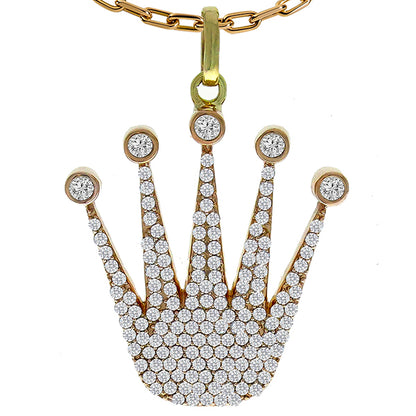 Estate 4.75ct Round Cut Diamond 14k Pink & Yellow Gold Crown Pendant