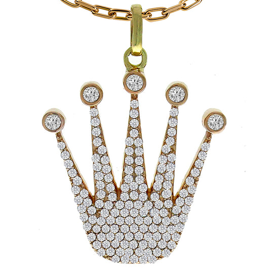 Estate 4.75ct Round Cut Diamond 14k Pink & Yellow Gold Crown Pendant