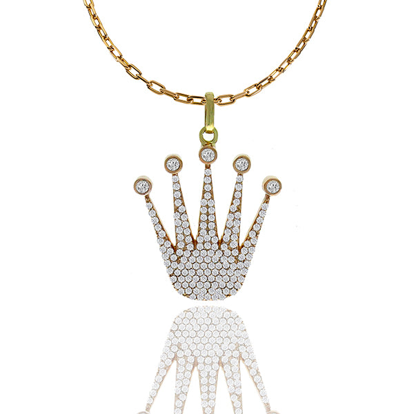 Estate 4.75ct Round Cut Diamond 14k Pink & Yellow Gold Crown Pendant