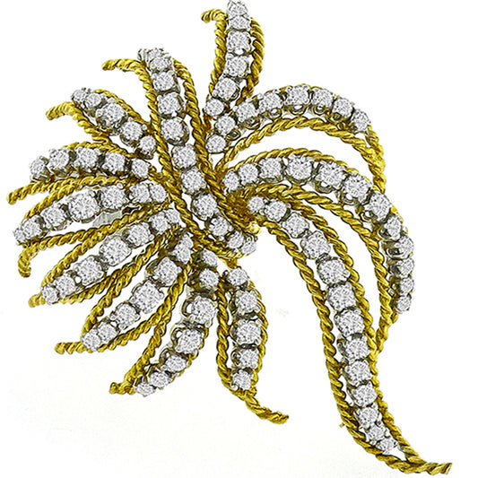 Estate 4.75ct Round Cut Diamond 18k Yellow Gold Pin