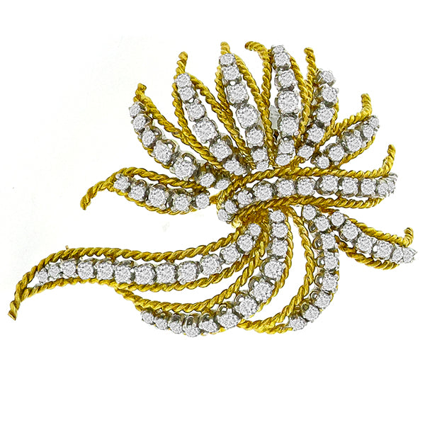 Estate 4.75ct Round Cut Diamond 18k Yellow Gold Pin