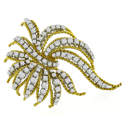 Estate 4.75ct Round Cut Diamond 18k Yellow Gold Pin