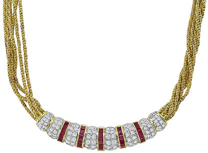 Estate 5.00ct Diamond 2.00ct Ruby Gold Necklace