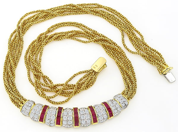 Estate 5.00ct Diamond 2.00ct Ruby Gold Necklace
