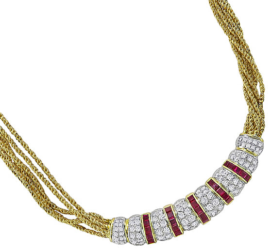 Estate 5.00ct Diamond 2.00ct Ruby Gold Necklace