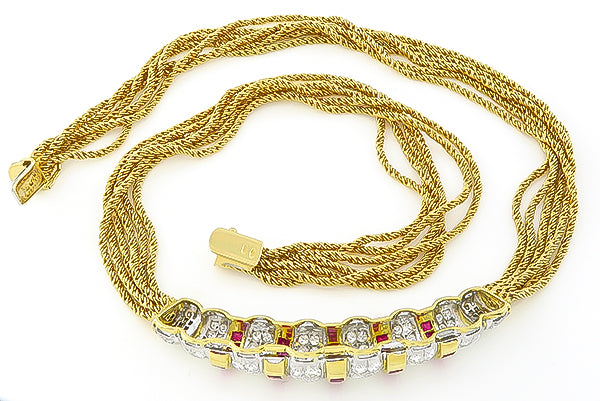 Estate 5.00ct Diamond 2.00ct Ruby Gold Necklace