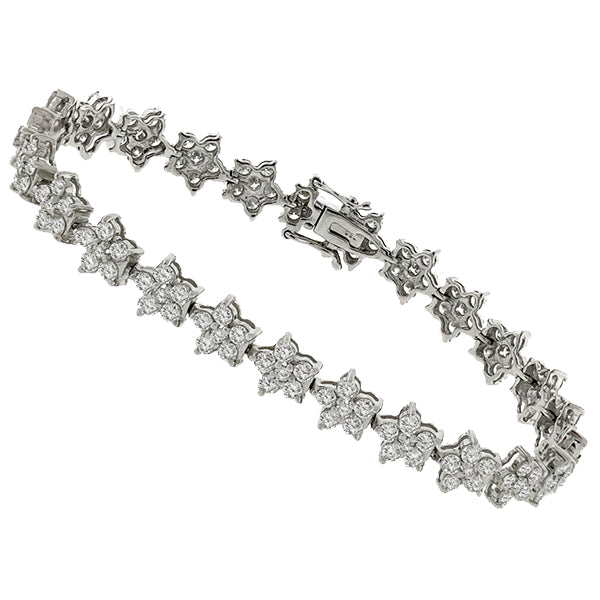 Estate 5.00ct Round Cut Diamond 18k White Gold Floral  Bracelet