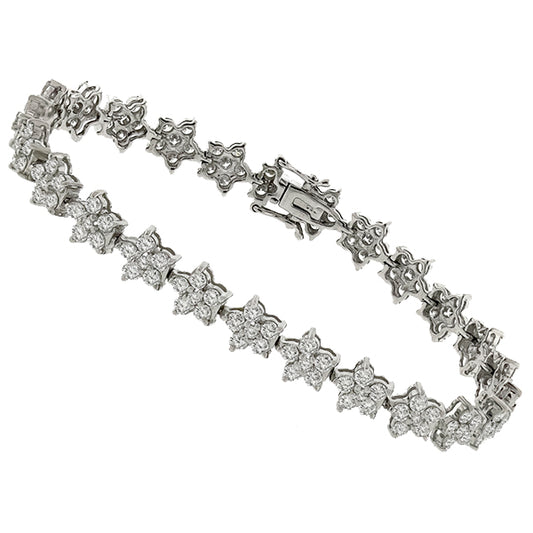 Estate 5.00ct Round Cut Diamond 18k White Gold Floral  Bracelet