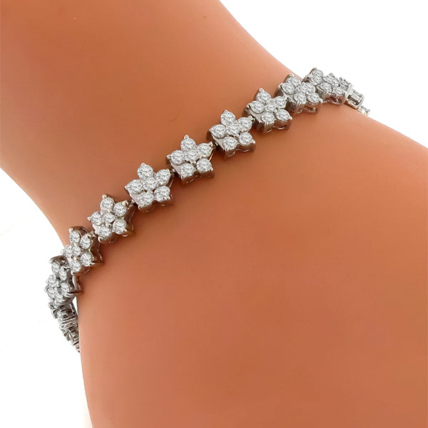 Estate 5.00ct Round Cut Diamond 18k White Gold Floral  Bracelet