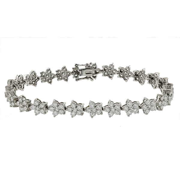 Estate 5.00ct Round Cut Diamond 18k White Gold Floral  Bracelet