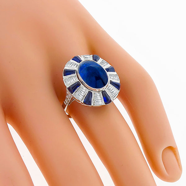 Estate 5.13ct Cabochon and Baguette Diamond White Gold Ring