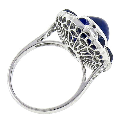 Estate 5.13ct Cabochon and Baguette Diamond White Gold Ring