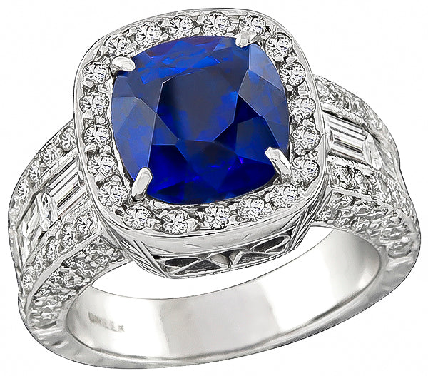 Estate 5.39ct Ceylon Sapphire & 3.90cttw  Diamond  Ring