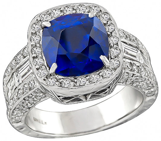 Estate 5.39ct Ceylon Sapphire & 3.90cttw  Diamond  Ring