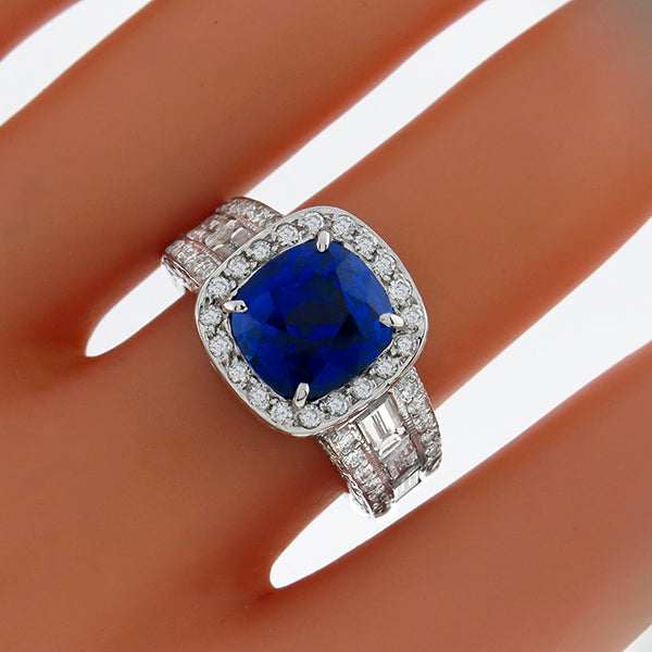 Estate 5.39ct Ceylon Sapphire & 3.90cttw  Diamond  Ring