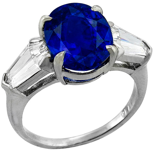 Vintage 5.44ct Oval Ceylon Sapphire 2.97ct Diamond Platinum Engagement Ring
