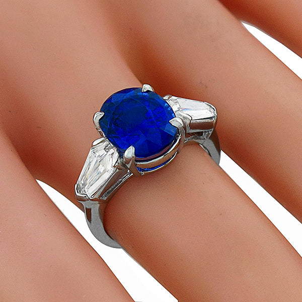 Vintage 5.44ct Oval Ceylon Sapphire 2.97ct Diamond Platinum Engagement Ring