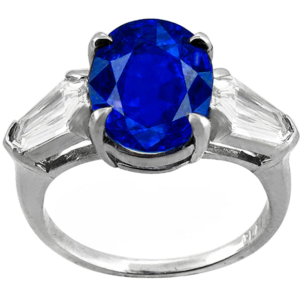 Vintage 5.44ct Oval Ceylon Sapphire 2.97ct Diamond Platinum Engagement Ring