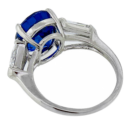 Vintage 5.44ct Oval Ceylon Sapphire 2.97ct Diamond Platinum Engagement Ring