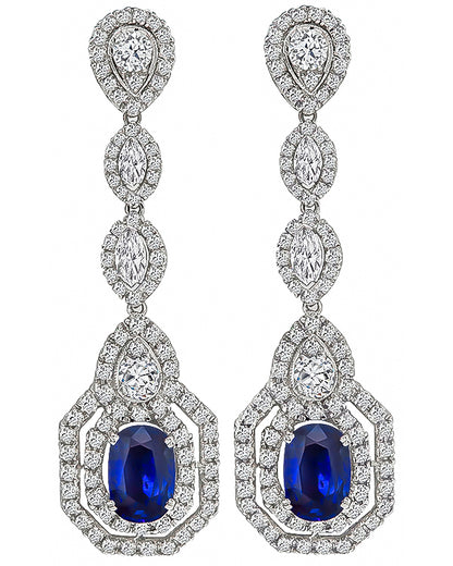 Estate 5.85ct Sapphire 5.88ct Diamond Drop Earrings